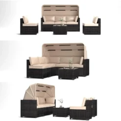6 Pieces Patio Sectional Sofa Set, PE Rattan Daybed, Outdoor Wicker Sunbed Chaise Chair, Adjustable Backrest, For Poolside, Backyard -The Range Shop GUEST 00086a72 81a4 4667 8c76 890032c45bf6