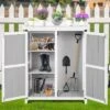 Potting Bench Outdoor Cabinet With Metal Tabletop, Wooden Storage Cabinets Weatherproof, Planting Work Benches With Adjustable Shelf