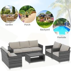 Outdoor Wicker Patio Furniture Sectional Set, Glass Top Table With Hidden Storage, Includes 7 Seating Components, Natural Rattan With Cushions 10 Outdoor Wicker Patio Furniture Sectional Set, Glass Top Table With Hidden Storage, Includes 7 Seating Components, Natural Rattan With Cushions -The Range Shop GUEST 0085326e 7255 4ea4 8520 7e8fd338e6ae