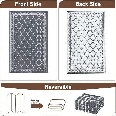 5x8 FT Waterproof Outdoor Plastic Straw Rug For Patio Reversible Portable Plastic Straw Rug, For Porch, Backyard, Balcony, Grey/White 4 5x8 FT Waterproof Outdoor Plastic Straw Rug For Patio Reversible Portable Plastic Straw Rug, For Porch, Backyard, Balcony, Grey/White - Image 4