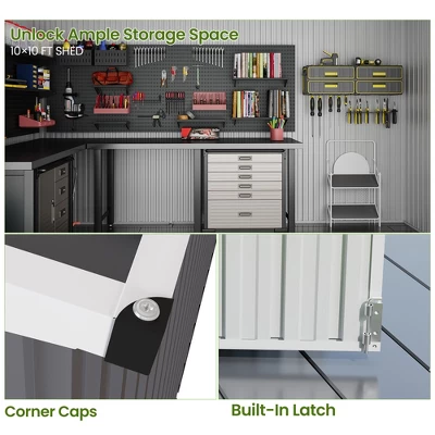 Outdoor Storage Shed,Metal Tool Shed With Lockable Doors ,Weatherproof Shed For Patio, Garden & Lawn, Large Utility Shed For Tools 5 Outdoor Storage Shed,Metal Tool Shed With Lockable Doors ,Weatherproof Shed For Patio, Garden & Lawn, Large Utility Shed For Tools - Image 5