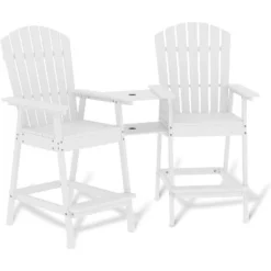 Outdoor Bar Height Adirondack Chairs With Connecting Tray, Balcony Chairs Adirondack For Deck, Backyard, Patio High AdirondackChairs Set Of 2