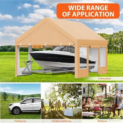 13 X 20 FT Metal Carport, With Side-Opening Door & Roll-Up Windows, All-Inclusive Metal Carport, Outdoor Portable Garage Shelters Tents, Yellow 6 13 X 20 FT Metal Carport, With Side-Opening Door & Roll-Up Windows, All-Inclusive Metal Carport, Outdoor Portable Garage Shelters Tents, Yellow - Image 6