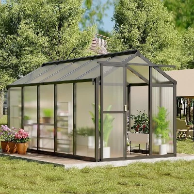 6x10x6.5 FT Greenhouses For Outdoors, Aluminum Green House With Polycarbonate Roof, Sliding Door, Adjustable Vent For Garden, Backyard, Patio, Black 1 6x10x6.5 FT Greenhouses For Outdoors, Aluminum Green House With Polycarbonate Roof, Sliding Door, Adjustable Vent For Garden, Backyard, Patio, Black