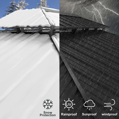 12x12FT Hardtop Gazebo, Aluminum Frame W/ Double Galvanized Steel Roof, Outdoor Metal Pavilion W/ Netting Curtains For Patio, Garden, Lawn, Backyard 5 12x12FT Hardtop Gazebo, Aluminum Frame W/ Double Galvanized Steel Roof, Outdoor Metal Pavilion W/ Netting Curtains For Patio, Garden, Lawn, Backyard - Image 5