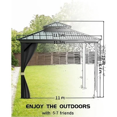 12' X 12' Hardtop Gazebo, Aluminum Frame Canopy With Galvanized Steel Double Roof, Netting & Curtains, Outdoor Pergola For Patio, Lawn, Garden, Khaki 4 12' X 12' Hardtop Gazebo, Aluminum Frame Canopy With Galvanized Steel Double Roof, Netting & Curtains, Outdoor Pergola For Patio, Lawn, Garden, Khaki - Image 4