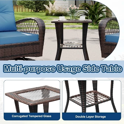 3 Pieces Outdoor Swivel Patio Rocking Chairs, Outdoor Wicker Patio Furniture, 2 Glider Chairs & Side Table, For Backyard, Garden, Balcony, Deck 6 3 Pieces Outdoor Swivel Patio Rocking Chairs, Outdoor Wicker Patio Furniture, 2 Glider Chairs & Side Table, For Backyard, Garden, Balcony, Deck - Image 6
