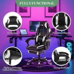 360° Swivel Gaming Chair With Retractable Footrest, Adjustable Height PU Leather Computer Chair, Ergonomic Lumbar & Headrest Support For Play Room, -The Range Shop GUEST 05a8f267 37f9 433a bbec aadb81c06b03