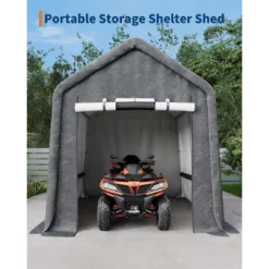 10x10FT Outdoor Storage Shed Carport With Roll-Up Zipper Door, Portable Garage Storage Shelter Heavy Duty Waterproof PE Tarp For Bike, ATV, Grey 12 10x10FT Outdoor Storage Shed Carport With Roll-Up Zipper Door, Portable Garage Storage Shelter Heavy Duty Waterproof PE Tarp For Bike, ATV, Grey -The Range Shop GUEST 05d739f0 2129 4a95 88d9 0fe21e0aec2f