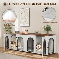 71" Large Dog Crate Furniture For 2 Dogs, Wooden Double Dog Crate, Indoor Dog Kennel TV Stand With Divider And Cushion For Large Medium Dogs,White -The Range Shop GUEST 0634d4dc 8a9e 401e a439 83240f01f45c
