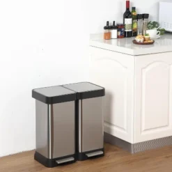13 Gallon Step-Open Dual Trash And Recycling Bin With Soft-Close Lid, Minimalistic For Home, Kitchen, Laundry Room, Office, Without Inner Bucket -The Range Shop GUEST 06f23127 1866 478e 918c 8c808afa0fd9