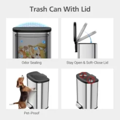Hands-Free Trash Can, 13 Gallons Stainless Steel Garbage Can With Foot Pedal And Inner Bucket, Semi-Circular Heavy Duty Kitchen Trash Bin, Silver -The Range Shop GUEST 07d3a2cb f87b 4f3d b95b 0f8c825cedff