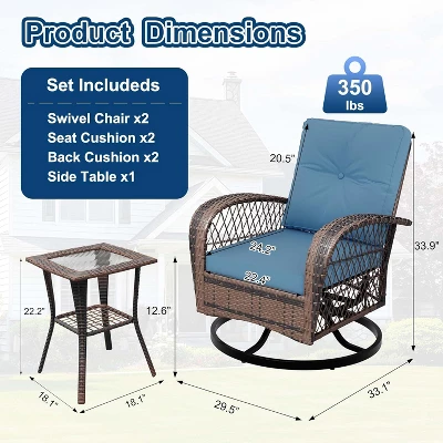 3 Pieces Outdoor Swivel Patio Rocking Chairs, Outdoor Wicker Patio Furniture, 2 Glider Chairs & Side Table, For Backyard, Garden, Balcony, Deck 1 3 Pieces Outdoor Swivel Patio Rocking Chairs, Outdoor Wicker Patio Furniture, 2 Glider Chairs & Side Table, For Backyard, Garden, Balcony, Deck