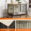 27.2" Modern Double Door Wooden Dog Kennel For Indoor Use With Removable Tray And Mobility Wheels
