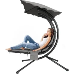 Hanging Chaise Lounge Swing Chair With Canopy, Curved Steel Hammock Lounger For Indoor And Outdoor Use, Patio, Pool, Garden -The Range Shop GUEST 0d115b9d cda1 4790 89bd 64efe1ec1f8d