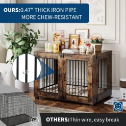 Wooden Dog Crate With Dual Locking Doors, Chew-Resistant Breed Indoor Kennel, Pet Cage End Table -The Range Shop GUEST 0d951a1f d7af 4742 9690 ac2737c30080