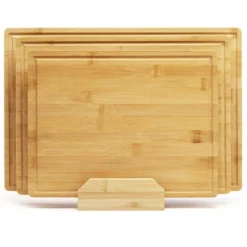 Bamboo Cutting Board Set Of 3, Chopping Board Set With Holder, Deep Juice Grooves, Inner Handles -The Range Shop GUEST 0dbc5abd a0b7 4445 b773 0479384f3362