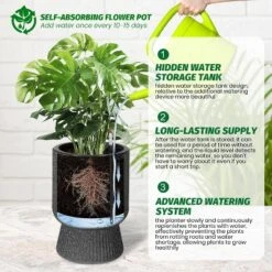 14.2" Tall Planters Set Of 2, Self Watering Pots With Built-in Drainage And A Water Level Monitor