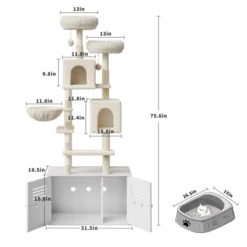 Tall Cat Tree With Litter Box Enclosure 2-in-1 Modern Large Cat Tower With Double Condos/Scratching Posts/Hammock, Cats Hidden Litter Box Furniture