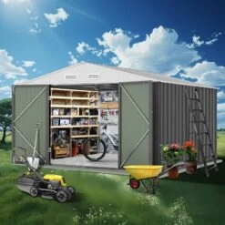 12x10 FT Outdoor Storage Shed, Heavy Duty Metal Sheds & Outdoor Storage With Lockable Doors & Air Vents For Backyard, Garden, Patio, Lawn, Grey -The Range Shop GUEST 1026793f dd80 45da a010 02c08946b7c4