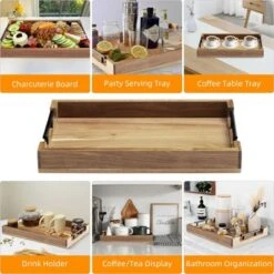 Serving Tray With Metal Handles, 17 Inches Acacia Wood Coffee Table Tray, Trays For Serving Food -The Range Shop GUEST 1026b925 4319 4586 b9ac d83d5d4780a7