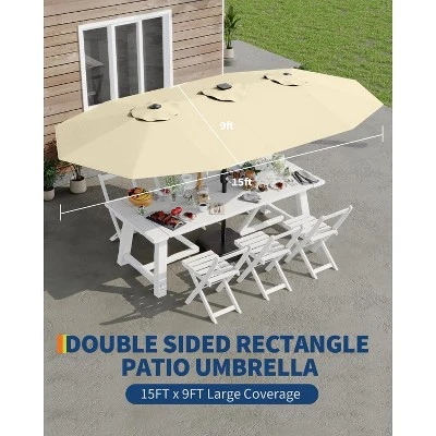 15FT Large Patio Umbrella With Base Included, Oversized Shade For 2-8 People, Double-Sided Rectangle Umbrella, Weighted Base For Pool, Deck, Backyard 4 15FT Large Patio Umbrella With Base Included, Oversized Shade For 2-8 People, Double-Sided Rectangle Umbrella, Weighted Base For Pool, Deck, Backyard - Image 4
