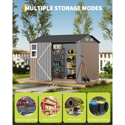 6x8 Ft Metal Outdoor Storage Shed With Window, Lockable Tool Storage Sheds, Oversized Steel Garden Sheds With Sloped Roof For Backyard, Patio, Garage 1 6x8 Ft Metal Outdoor Storage Shed With Window, Lockable Tool Storage Sheds, Oversized Steel Garden Sheds With Sloped Roof For Backyard, Patio, Garage
