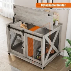 37 Inch Dog Crate Furniture, Indoor Dog Cage With Sliding Barn Door, Flip Top Dog Kennel End Table With Removable Divider -The Range Shop GUEST 120363dc 25da 43ed be69 011bb0ad60f7