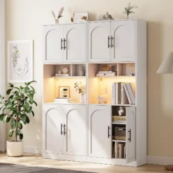 71 Inch Tall Kitchen Pantry Cabinet With Microwave Stand & Led Lights, Hutch Storage Cabinet, Slim Wood Cupboard For Dining Rooms, Apartments, White -The Range Shop GUEST 127c310d 0688 41c6 af6f 5508c919a055