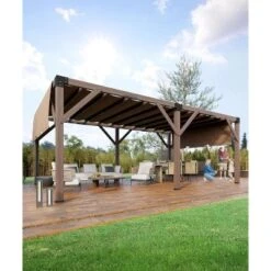 12 X 20 FT Wood Pergola, Retractable Shade Canopy, Outdoor Wood Pergola With Canopy, For Deck, Garden, Backyard