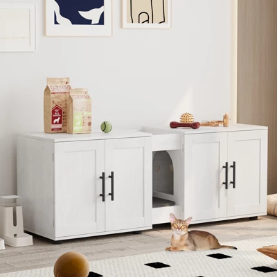 MDF PB Double Cage Cat Litter Cabinet With Dual Compartments, Durable Material, Spacious Design, Easy To Clean, And Stylish Appearance 6 MDF PB Double Cage Cat Litter Cabinet With Dual Compartments, Durable Material, Spacious Design, Easy To Clean, And Stylish Appearance - Image 6