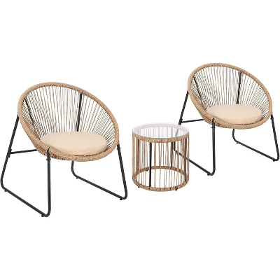 3 Piece Outdoor Seating Acapulco Chair Glass Top Side Table And 2 Chairs With Cushions PE Rattan All-Weather Patio Conversation Bistro Set 8 3 Piece Outdoor Seating Acapulco Chair Glass Top Side Table And 2 Chairs With Cushions PE Rattan All-Weather Patio Conversation Bistro Set - Image 8