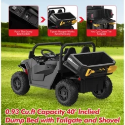 24V Ride On Dump Truck With Remote Control, 2 Seater Electric Toy Car For Kids, All-Terrain Kids Construction Vehicle W/Dump Bed & Shovel