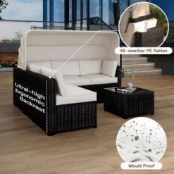 6 Pieces Patio Sectional Sofa Set, PE Rattan Daybed, Outdoor Wicker Sunbed Chaise Chair, Adjustable Backrest, For Poolside, Backyard -The Range Shop GUEST 145799b5 1744 4d3b b008 3990f67b51c6