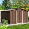 10X12 FT Outdoor Storage Shed, Galvanized Steel Storage Shed, Steel Sliding Doors, Weather Resistant, Garden Tool Shed With Lockable Door