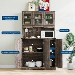 71" Tall Pantry Cabinet With Charging Station, Farmhouse Kitchen Hutch Storage Cabinet With Microwave Stand,for Living Room, Dining Room -The Range Shop GUEST 151ab1d9 ec31 47f9 a120 2d8d3b756866