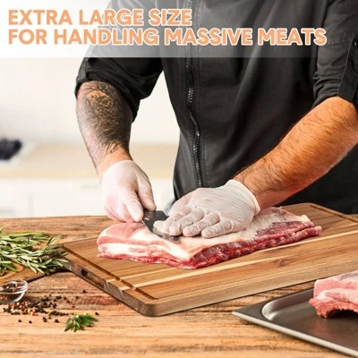 Large Acacia Wood Cutting Board, Reversible Charcuterie Board Cheese Board With Deep Groove 6 Large Acacia Wood Cutting Board, Reversible Charcuterie Board Cheese Board With Deep Groove - Image 6
