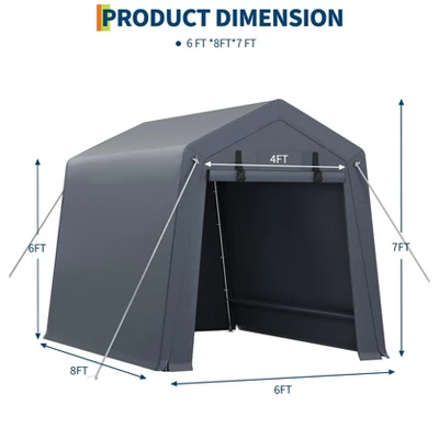 6' X 8' X 7' Outdoor Storage Shed, Portable Garage Tent With Waterproof PE Tarp, Roll-Up Zippered Doors & Vents For Bike, ATV, Motorcycle, Grey 6 6' X 8' X 7' Outdoor Storage Shed, Portable Garage Tent With Waterproof PE Tarp, Roll-Up Zippered Doors & Vents For Bike, ATV, Motorcycle, Grey - Image 6