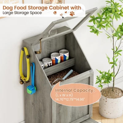 Top Opening Dog Feeding Station, Wooden Dog Food Storage Cabinet With 2 Elevated Dog Bowls, 3 Hooks, Hidden Design, Large Pet Food Storage 6 Top Opening Dog Feeding Station, Wooden Dog Food Storage Cabinet With 2 Elevated Dog Bowls, 3 Hooks, Hidden Design, Large Pet Food Storage - Image 6