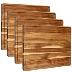 4 Piece Large Acacia Wood Cutting Board, 20x15x1.5 Inch, Knives Friendly Chopping Board With Deep Juice Grooves & Built In Handle For Kitchen -The Range Shop GUEST 16eefd1d 321b 4471 bcdd 97cd60e37933