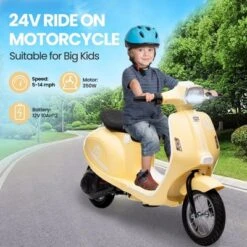 Electric Motorcycle For Kids, 24V 350W Kids Ride On Moped, Max Up To 14MPH, W/Twist Grip Throttle & LED Light, Electric Motorbike For Teens 8-12