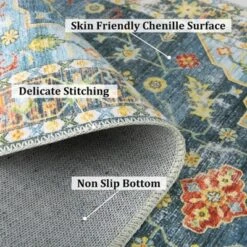 Wasshable Vintage Distressed Floral Print Living Room Bedroom Area Rug, Chenille Non Slip Floor Carpet For Dining Room Home Office -The Range Shop GUEST 189d99e6 7384 4fa6 9784 22f6e87ff1c1