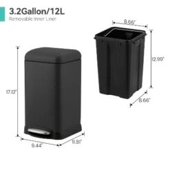 12L Bathroom Trash Can With Lid, Stainless Steel Kitchen Trash Can, Step-On Pedal, Fingerprint-Resistant Finish For Kitchen, Bathroom