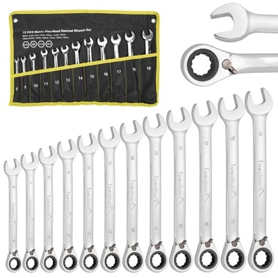 Reversible Ratcheting Wrench Set With Roll Pouch - Combination Metric Sizes For Professional Mechanics 8 Reversible Ratcheting Wrench Set With Roll Pouch - Combination Metric Sizes For Professional Mechanics - Image 8
