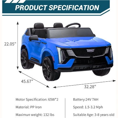 24V Licensed Cadillac Ride On Truck Car For Kids - 2 Seater Electric Vehicle W/Parent Remote Control, Smooth Start, For Boys Girls 5 24V Licensed Cadillac Ride On Truck Car For Kids - 2 Seater Electric Vehicle W/Parent Remote Control, Smooth Start, For Boys Girls - Image 5