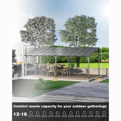 12x20 FT Lean To Gazebo, Hardtop Wall Mounted With Polycarbonate Roof, Heavy Duty Aluminum Frame Patio Awnings For Deck, Porch, Backyard, Garden 6 12x20 FT Lean To Gazebo, Hardtop Wall Mounted With Polycarbonate Roof, Heavy Duty Aluminum Frame Patio Awnings For Deck, Porch, Backyard, Garden - Image 6