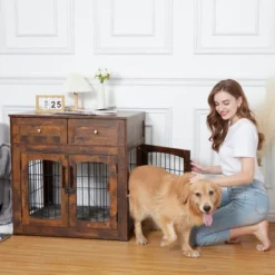 Dog Crate Furniture With Cushions, Indoor Wooden Dog Kennel With 2 Drawers, Dog Crate Side Table With Storage For Living Room, Foyer -The Range Shop GUEST 1c5606b4 97c2 4268 a991 a9ff2dadf332