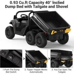 24V 4WD 6-Wheel Electric Dump Truck For Kids With Remote Control, 2 Seater, LED Lights & Music Player – Ages 3+