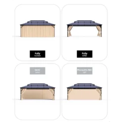 12'x16' Hardtop Gazebo, Outdoor Polycarbonate Double Roof Canopy, Aluminum Frame Pergola With Curtains And Netting For Garden, Patio, Lawns, Khaki 7 12'x16' Hardtop Gazebo, Outdoor Polycarbonate Double Roof Canopy, Aluminum Frame Pergola With Curtains And Netting For Garden, Patio, Lawns, Khaki -The Range Shop GUEST 1f267bff 00b7 41dd ac08 e28ffbd2c96e