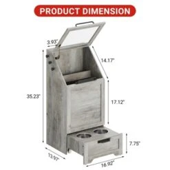 Top Opening Dog Feeding Station, Wooden Dog Food Storage Cabinet With 2 Elevated Dog Bowls, 3 Hooks, Hidden Design, Large Pet Food Storage